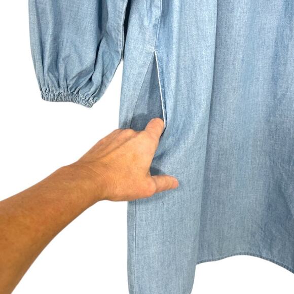 J. Crew Square Neck Chambray Dress Blue - Picture 4 of 9